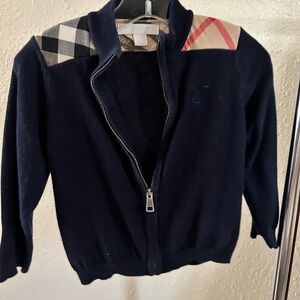 Burberry Kids Navy Zip-Up Jacket with Signature Check Accents